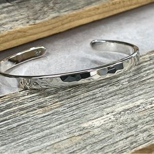 Handmade Hammered Thick Solid Sterling Silver Cuff